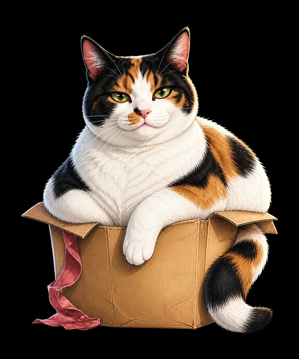 An illustration of Bonnie sitting proudly in a small cardboard box
