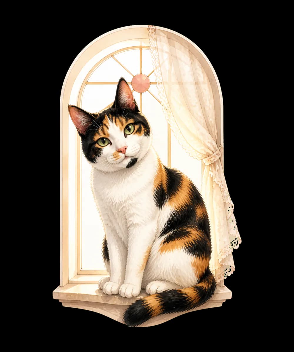 An illustration of Bonnie sitting peacefully beside a sunlit window