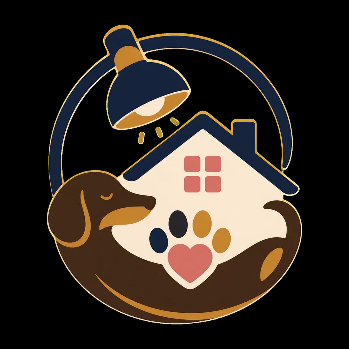 A graphic house and paw emblem for Father’s Day