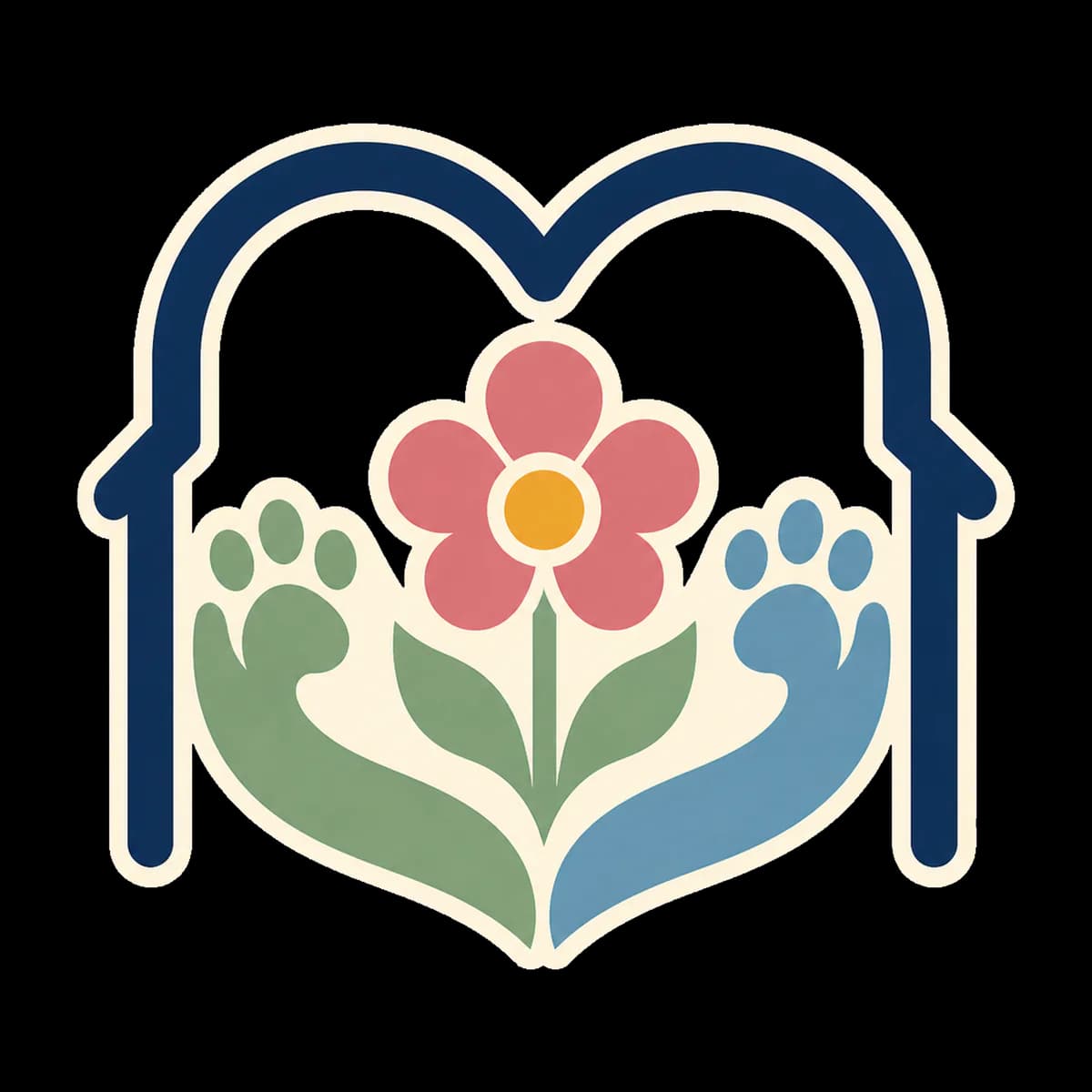 A graphic home, flower and heart emblem for Mother’s Day