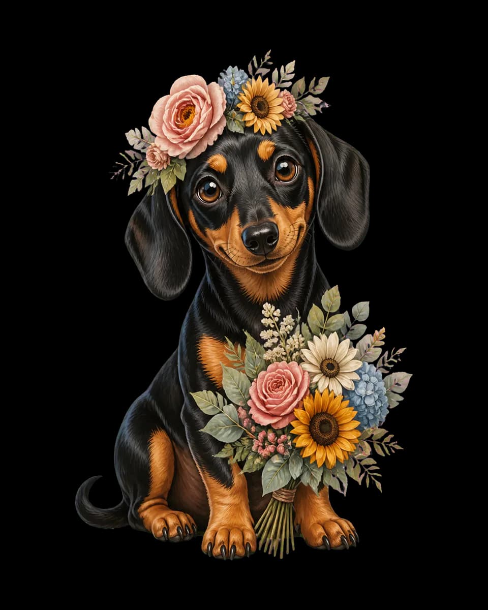 Illustrated Luna wearing a gentle crown of garden flowers
