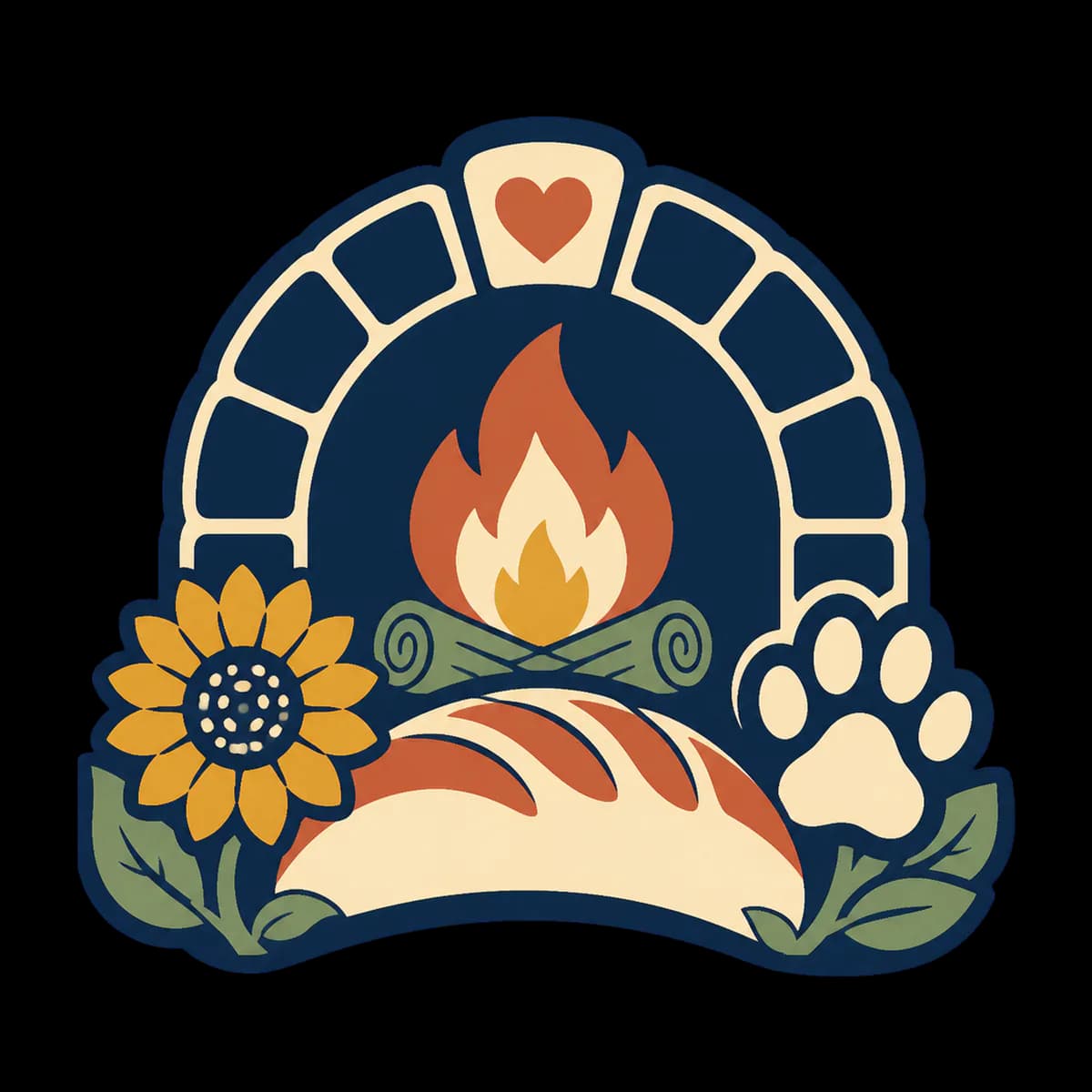 A graphic hearth and family table emblem for Thanksgiving