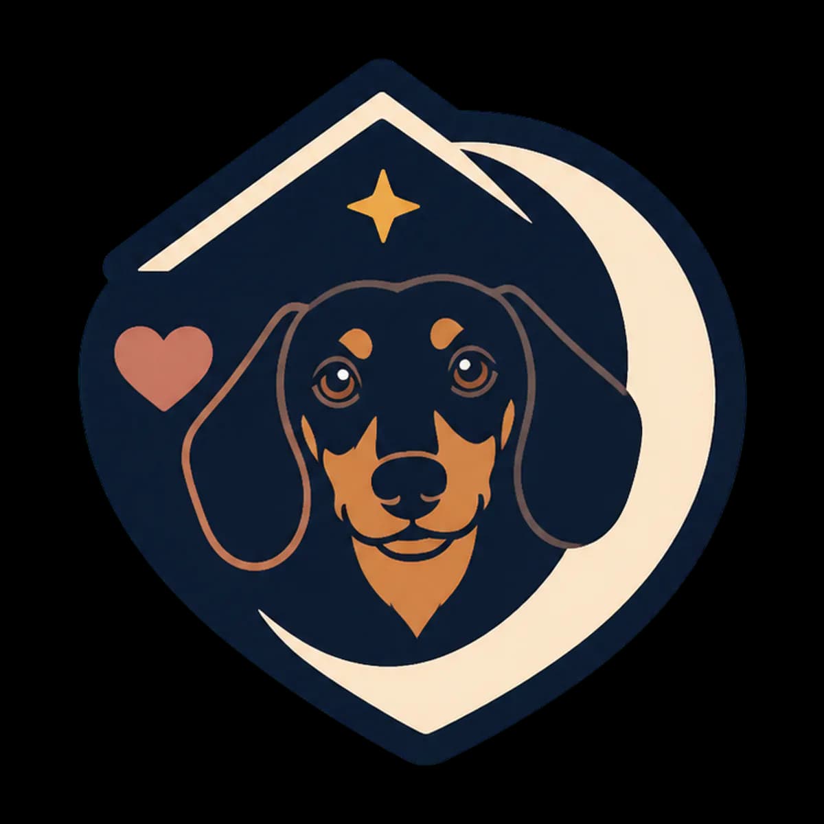 Luna, a black-and-tan miniature dachshund, sitting and looking up