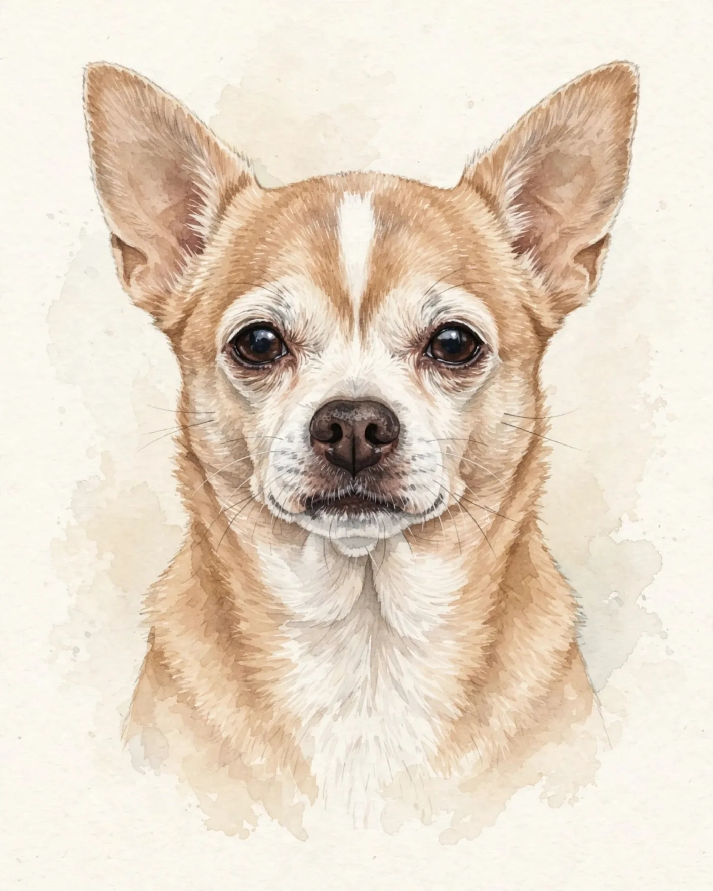 A close portrait of Bruno on cream, grey through the muzzle and around the eyes