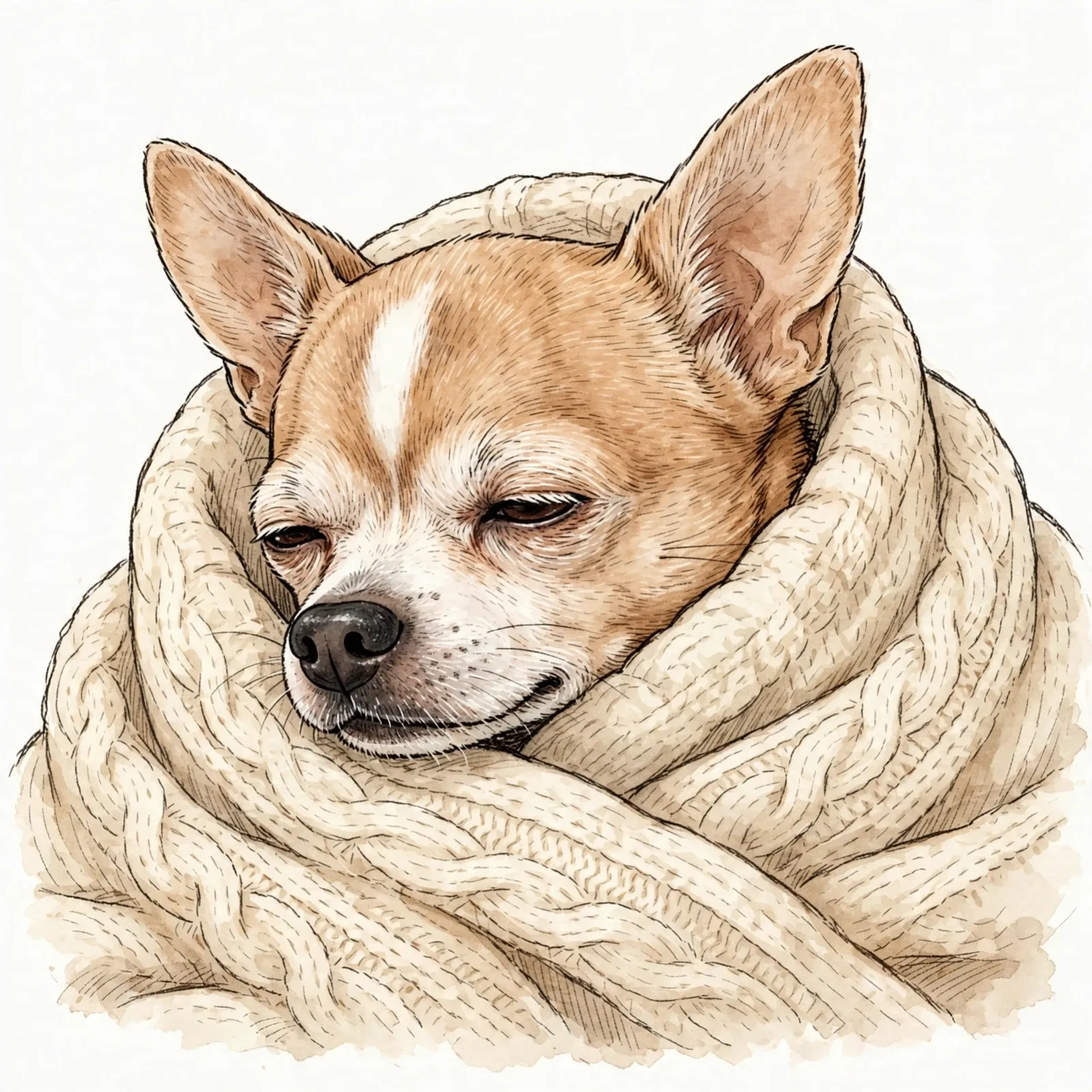Bruno wrapped in the same cream scarf, looking out over the top of it
