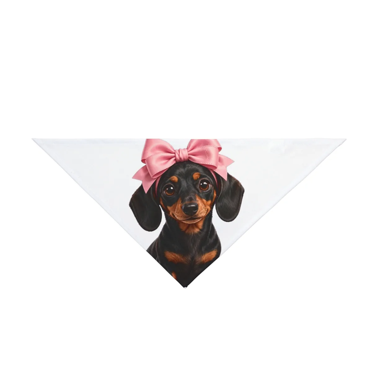 Luna wearing her bow — the design printed on this tie-on dog bandana