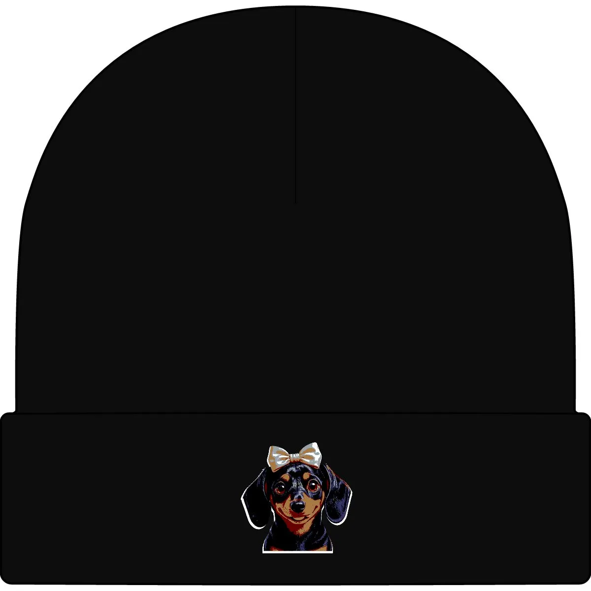 Luna's portrait mark embroidered on the cuff of a beanie