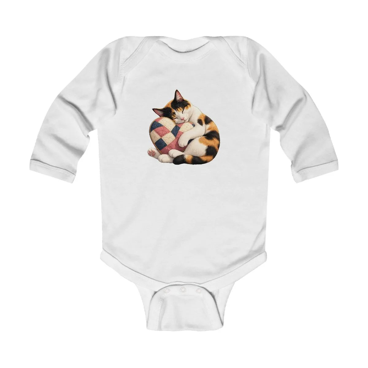 The infant long-sleeve bodysuit in White, with the SalchiLuna design printed on it