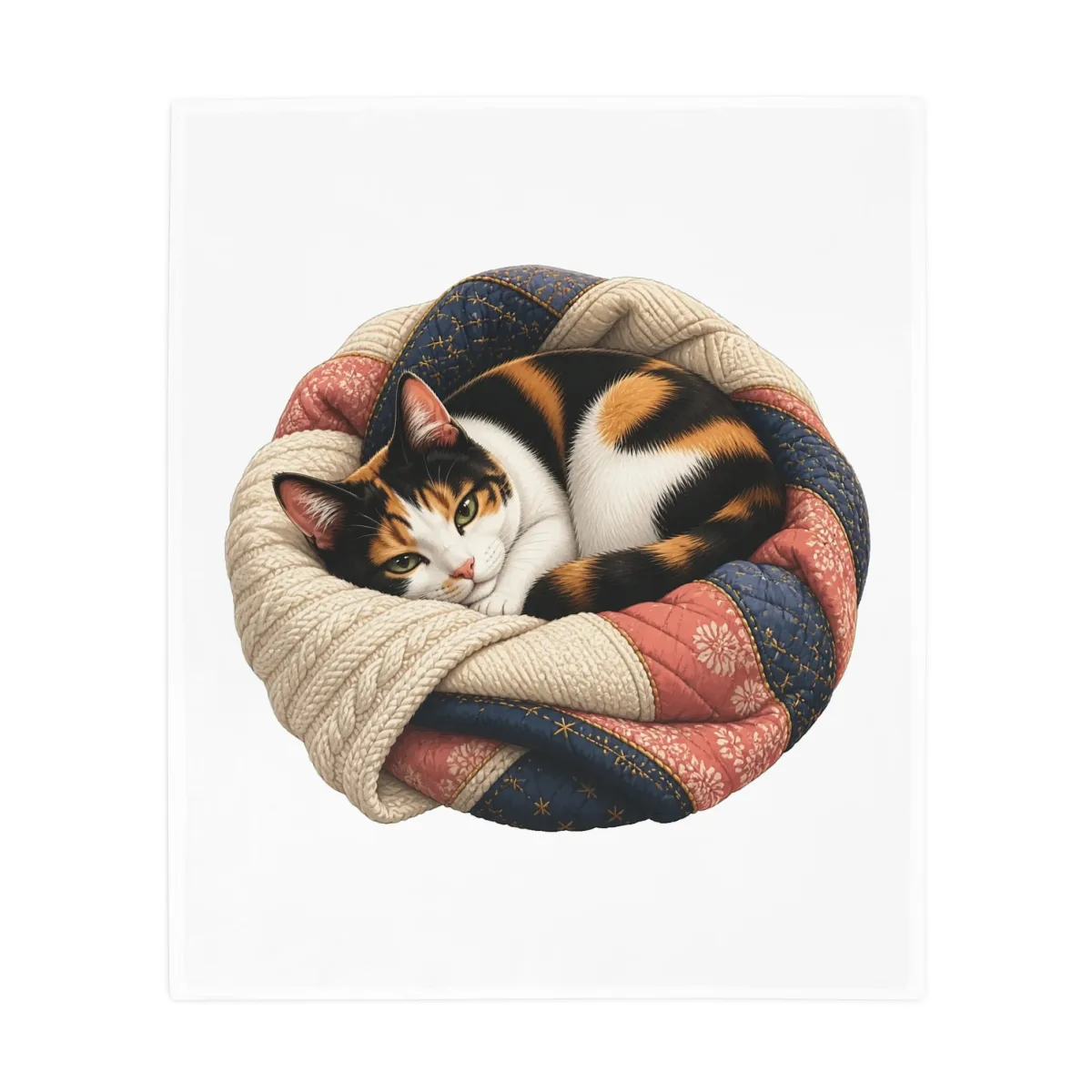 Bonnie tucked cozily beneath a patchwork quilt — the illustration printed on a plush fleece blanket