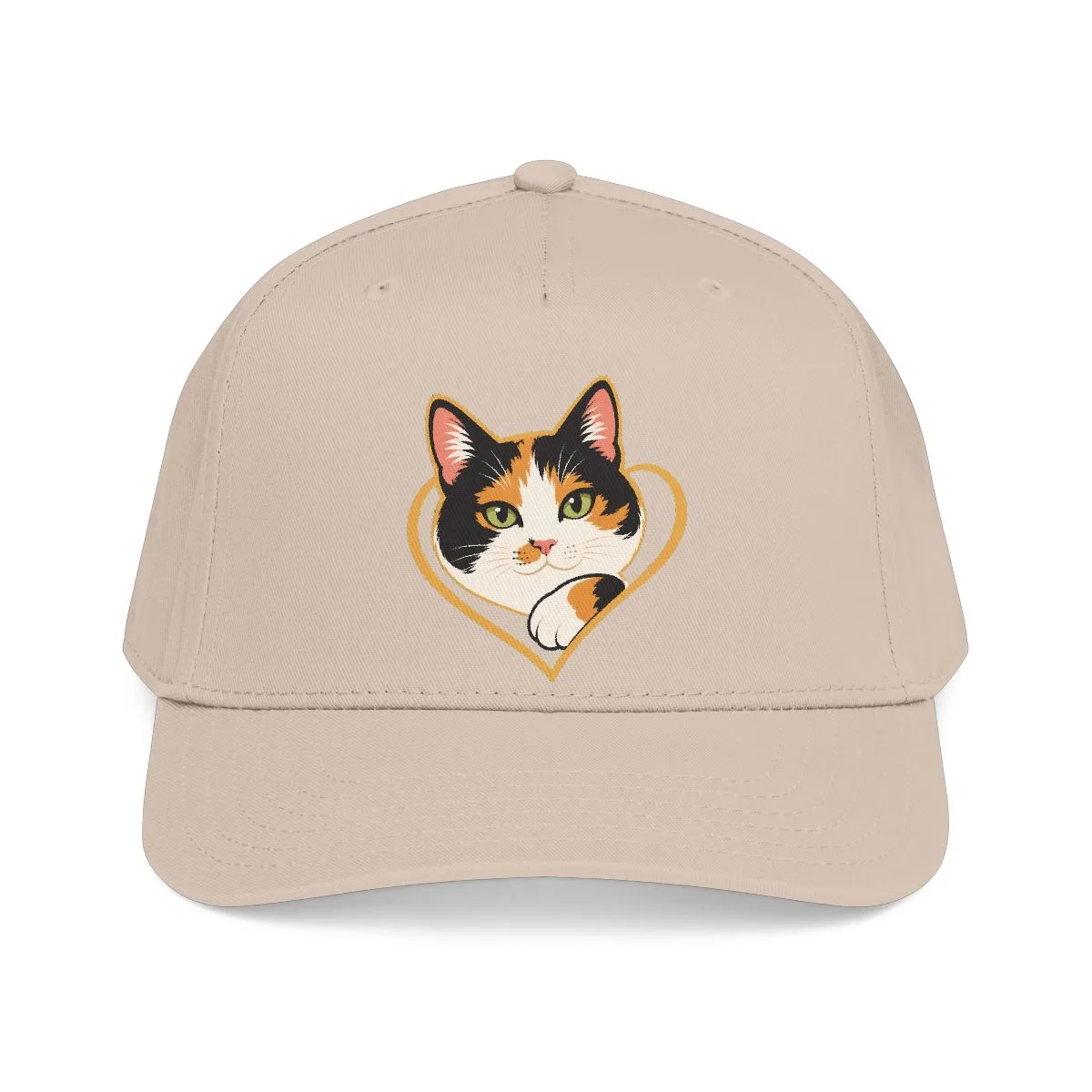The mid profile baseball cap in Khaki, with the SalchiLuna design printed on it
