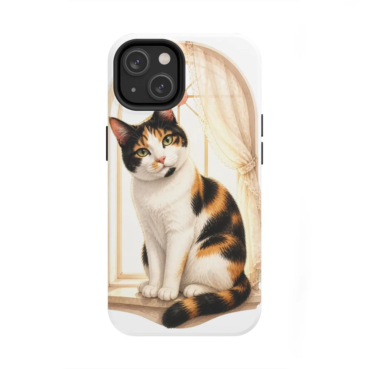 Bonnie sitting sweetly in warm window light among flowers — the illustration printed on a tough phone case