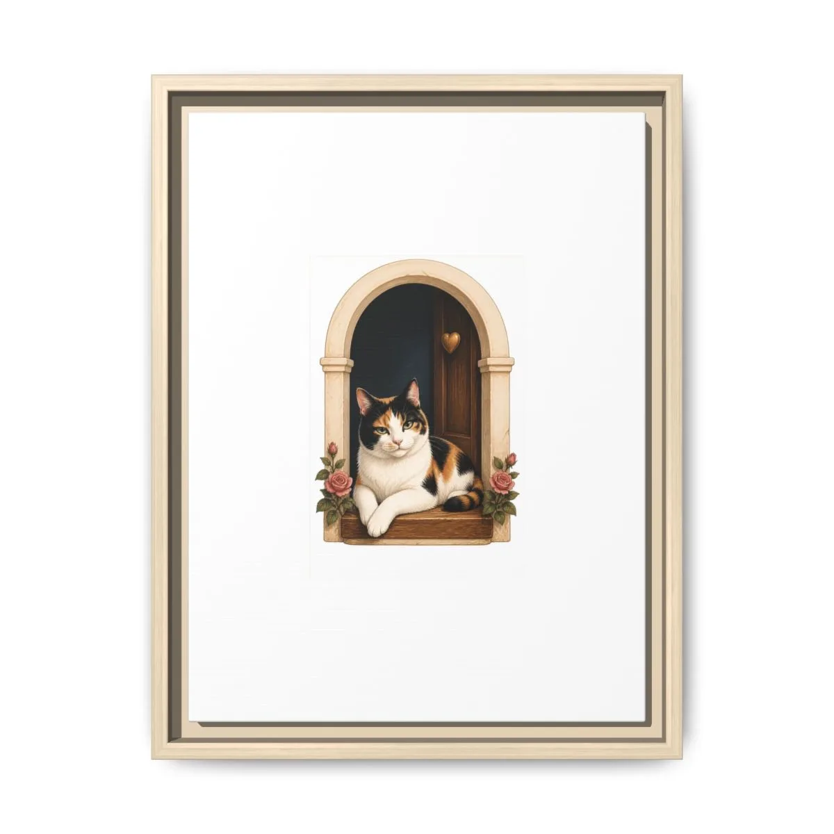 The framed matte canvas in Natural, with the SalchiLuna design printed on it