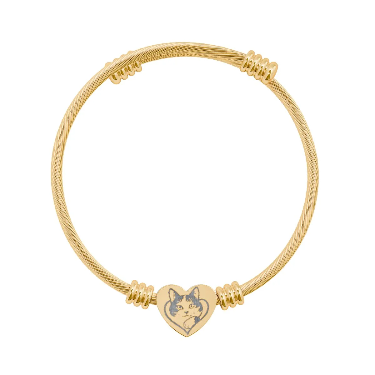 The heart cuff bracelet (engraving) in 18K Gold PVD coating, with the SalchiLuna design printed on it
