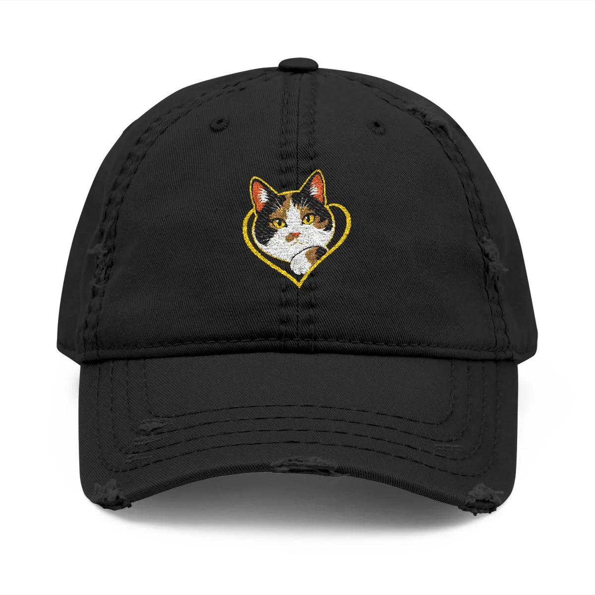 Bonnie's soft calico paw emblem on an unstructured dad hat