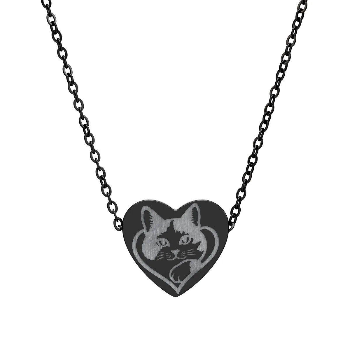 The heart necklace (engraving) in Black PVD coating, with the SalchiLuna design printed on it