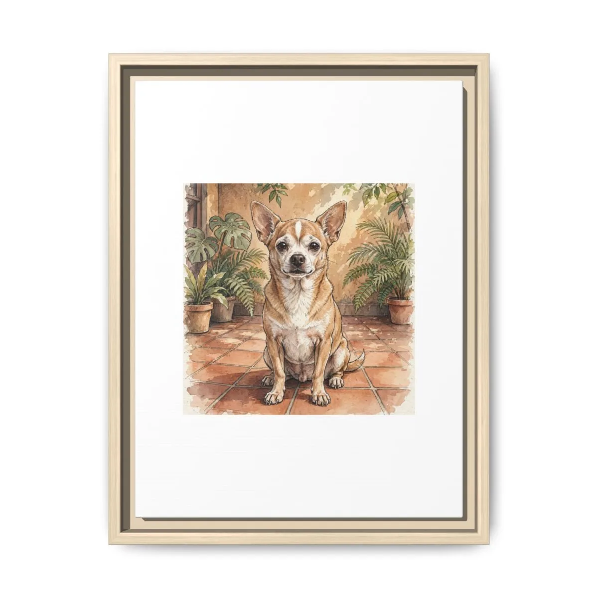 The framed matte canvas in Natural, with the SalchiLuna design printed on it