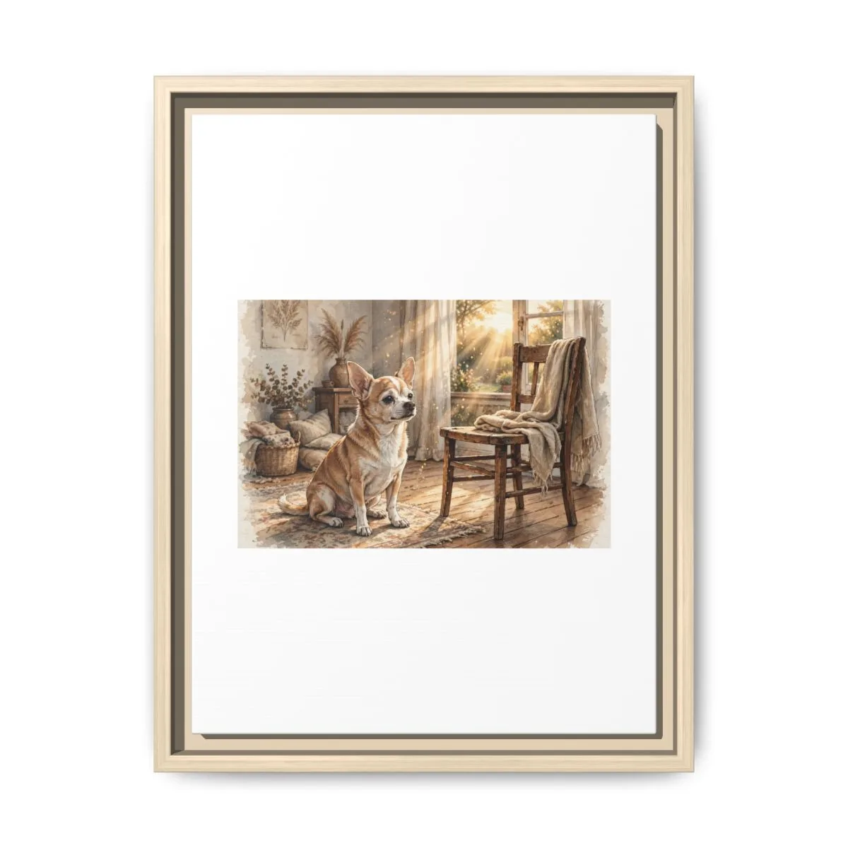 The framed matte canvas in Natural, with the SalchiLuna design printed on it