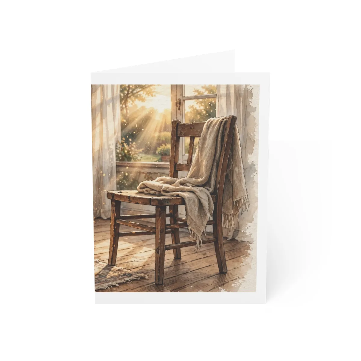 A greeting card with Bruno sitting in a sunlit room on the cover
