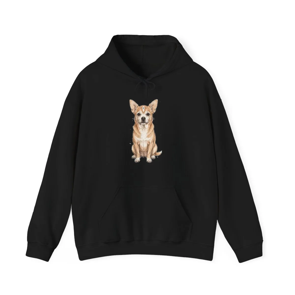 Bruno sitting upright, printed large on a pullover hoodie