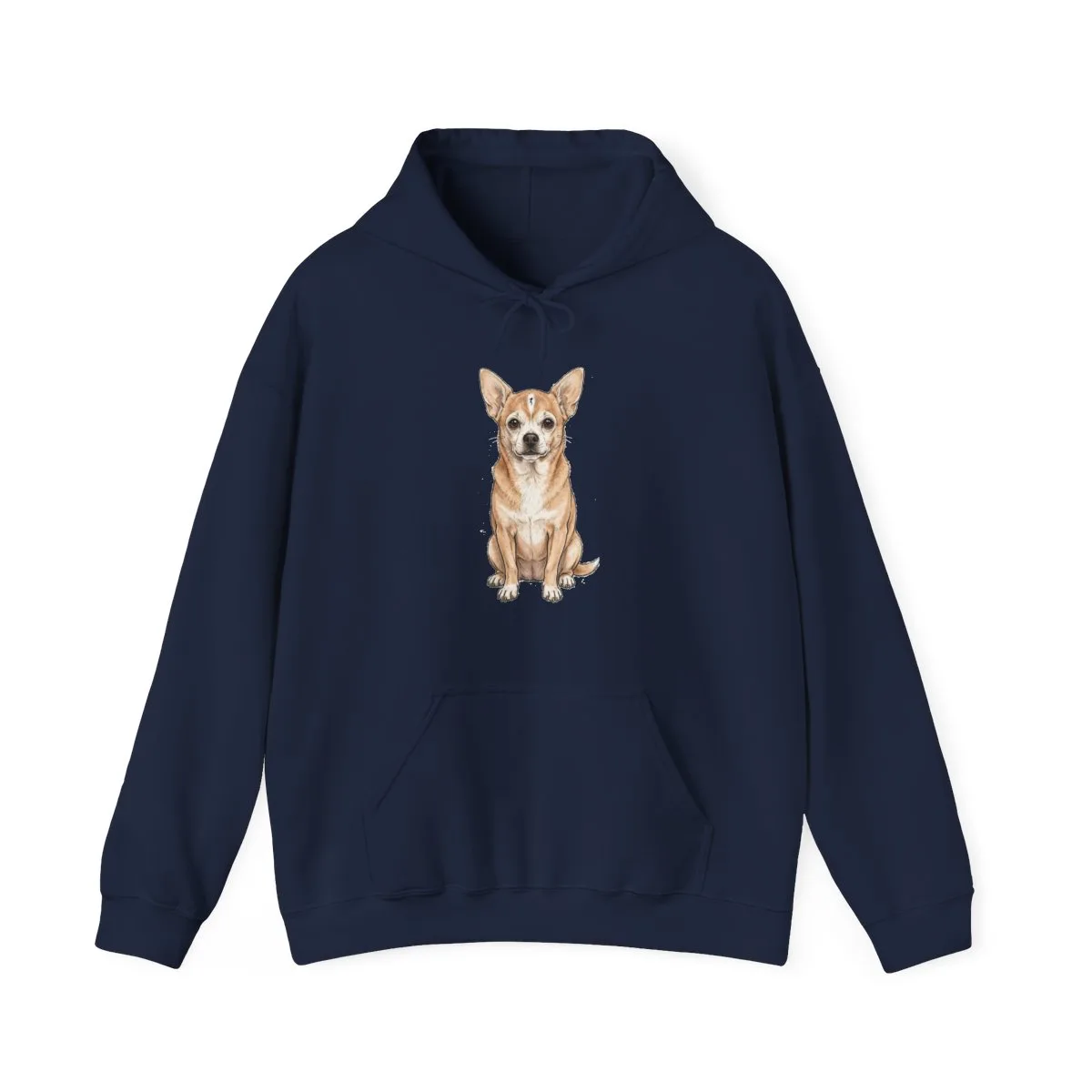 The hoodie in Navy, with the SalchiLuna design printed on it