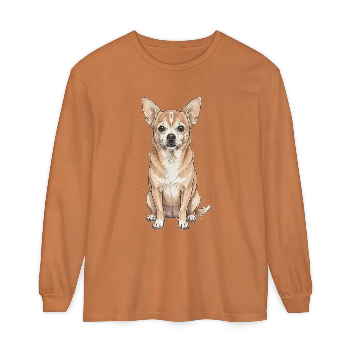 Bruno sitting upright, printed on a long-sleeve tee