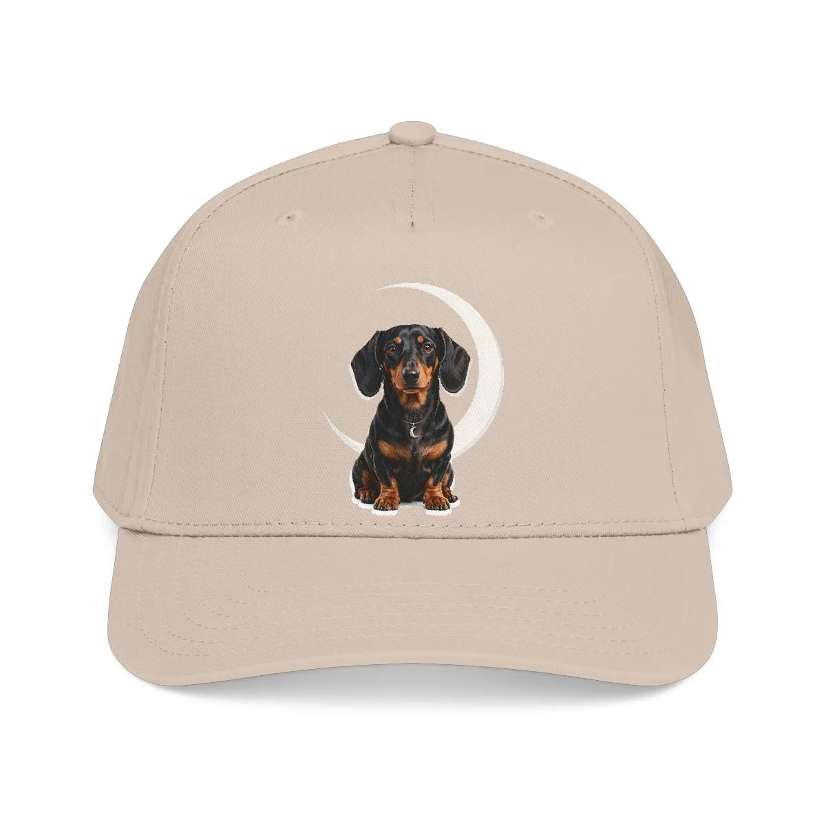 The mid profile baseball cap in Khaki, with the SalchiLuna design printed on it
