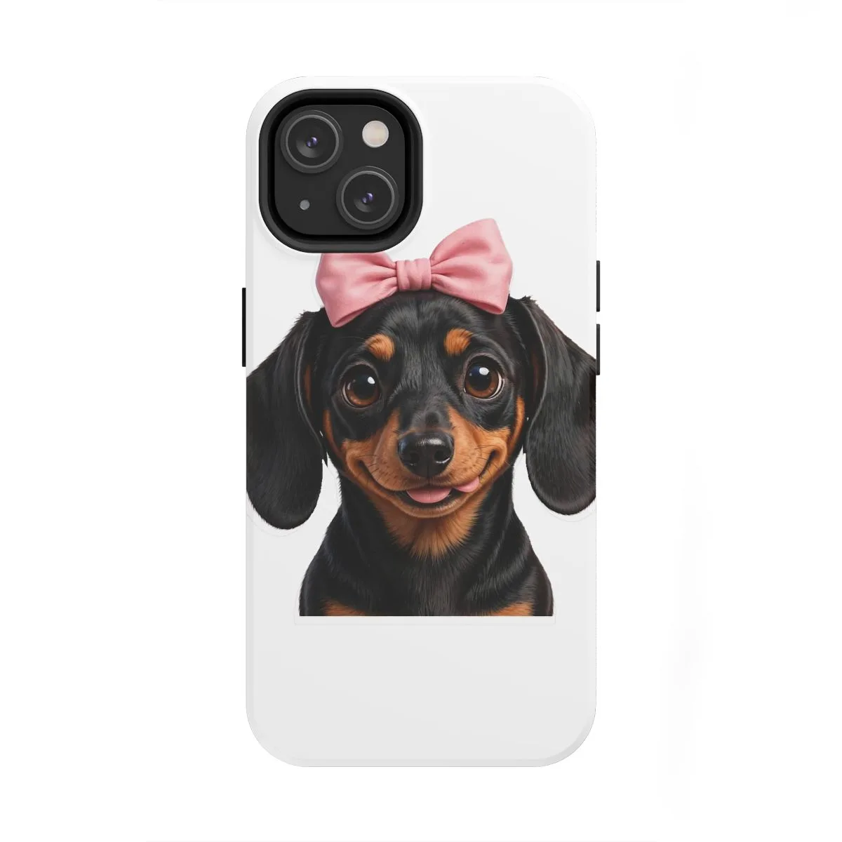 Luna's portrait wearing her pink bow — the illustration printed on this phone case