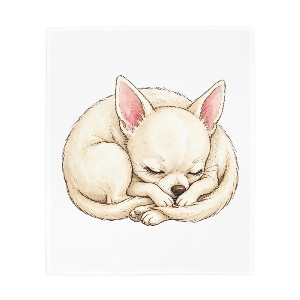 Chanel drawn curled up asleep, printed on a plush fleece blanket
