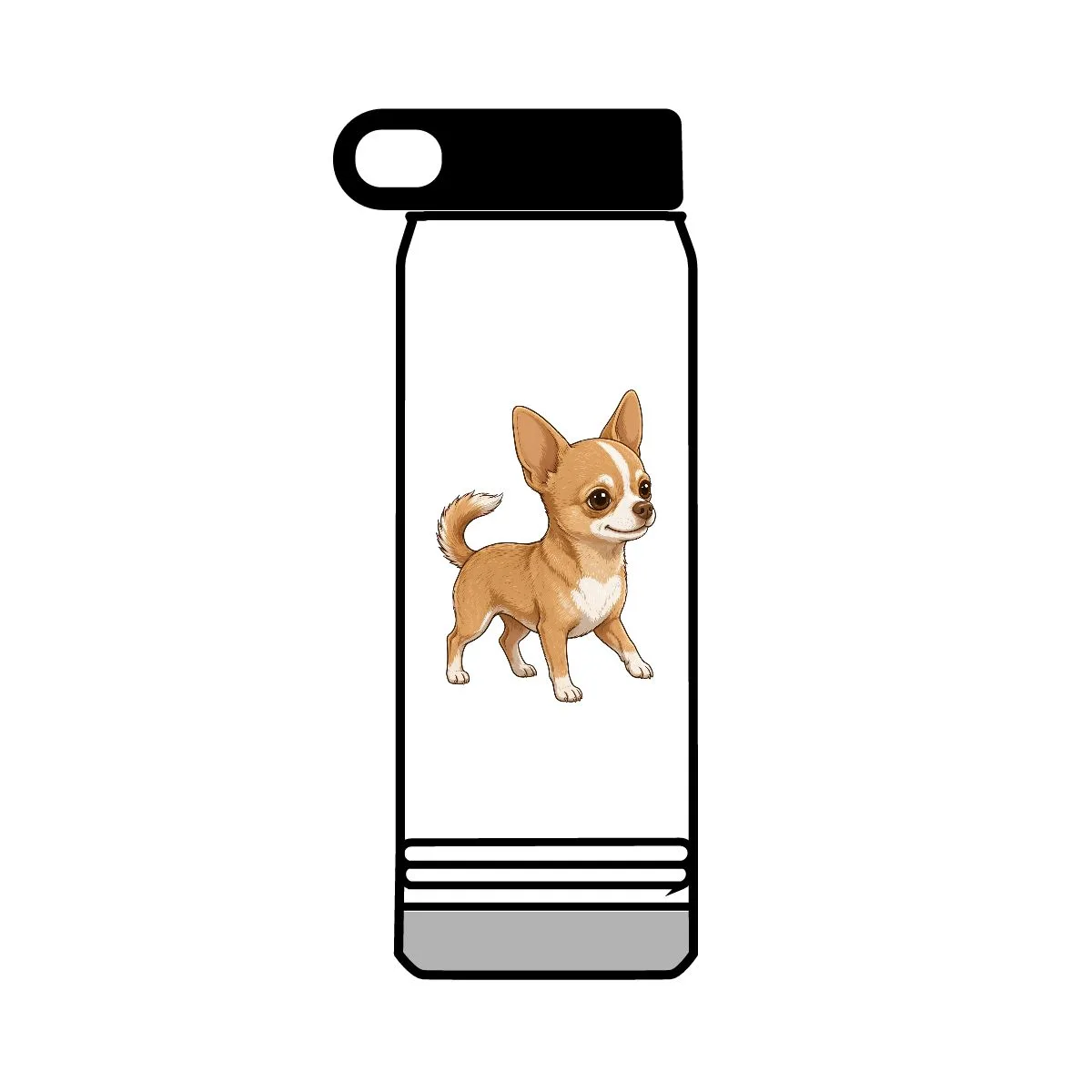 Bruno drawn standing, printed on the front panel of a steel water bottle