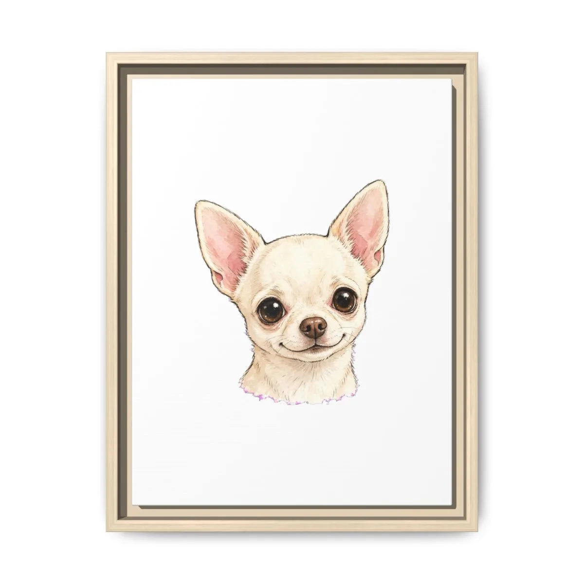 The framed matte canvas in Natural, with the SalchiLuna design printed on it