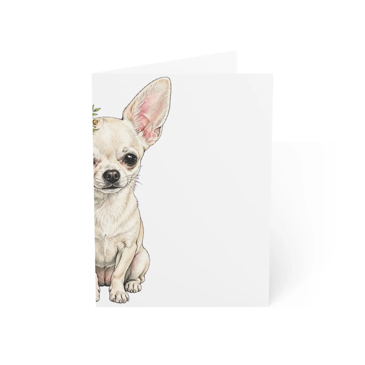 Chanel drawn with a sunflower tucked behind her ear, on the cover of a greeting card