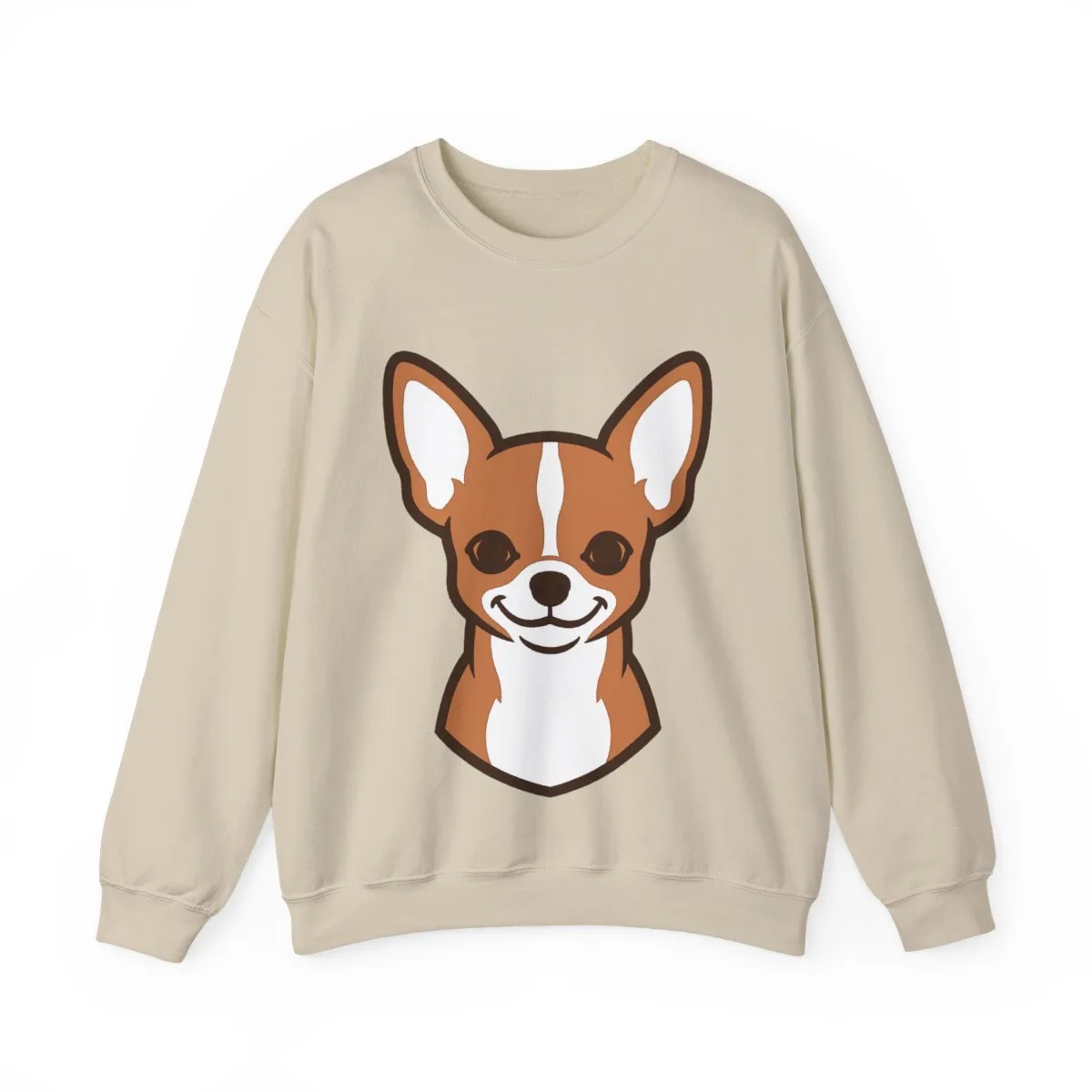 The sweatshirt in Sand, with the SalchiLuna design printed on it
