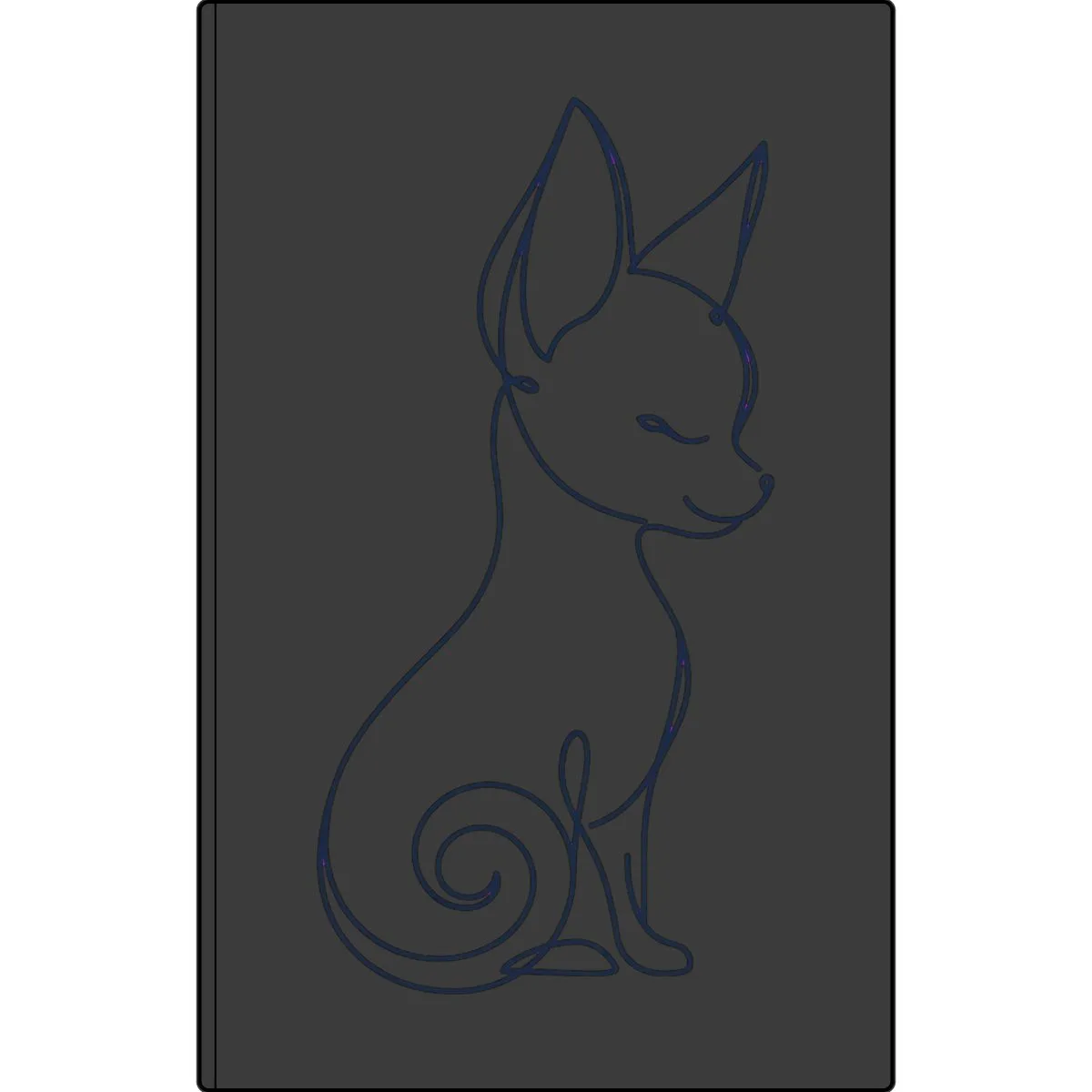 A minimal single-line drawing of Chanel, engraved on the cover of a leatherette journal