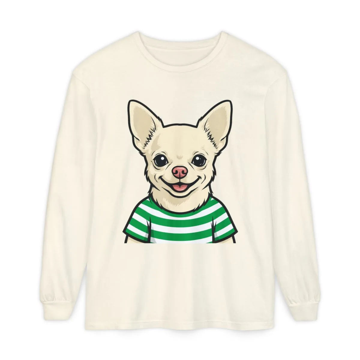 The garment-dyed long-sleeve t-shirt in Ivory, with the SalchiLuna design printed on it