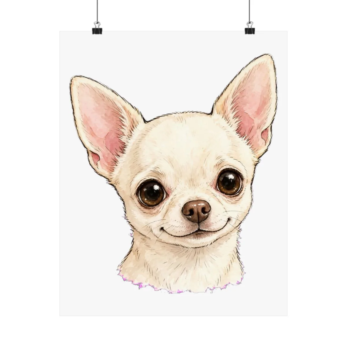 A close head-and-shoulders drawing of Chanel, pale cream with large upright ears — the artwork on this print