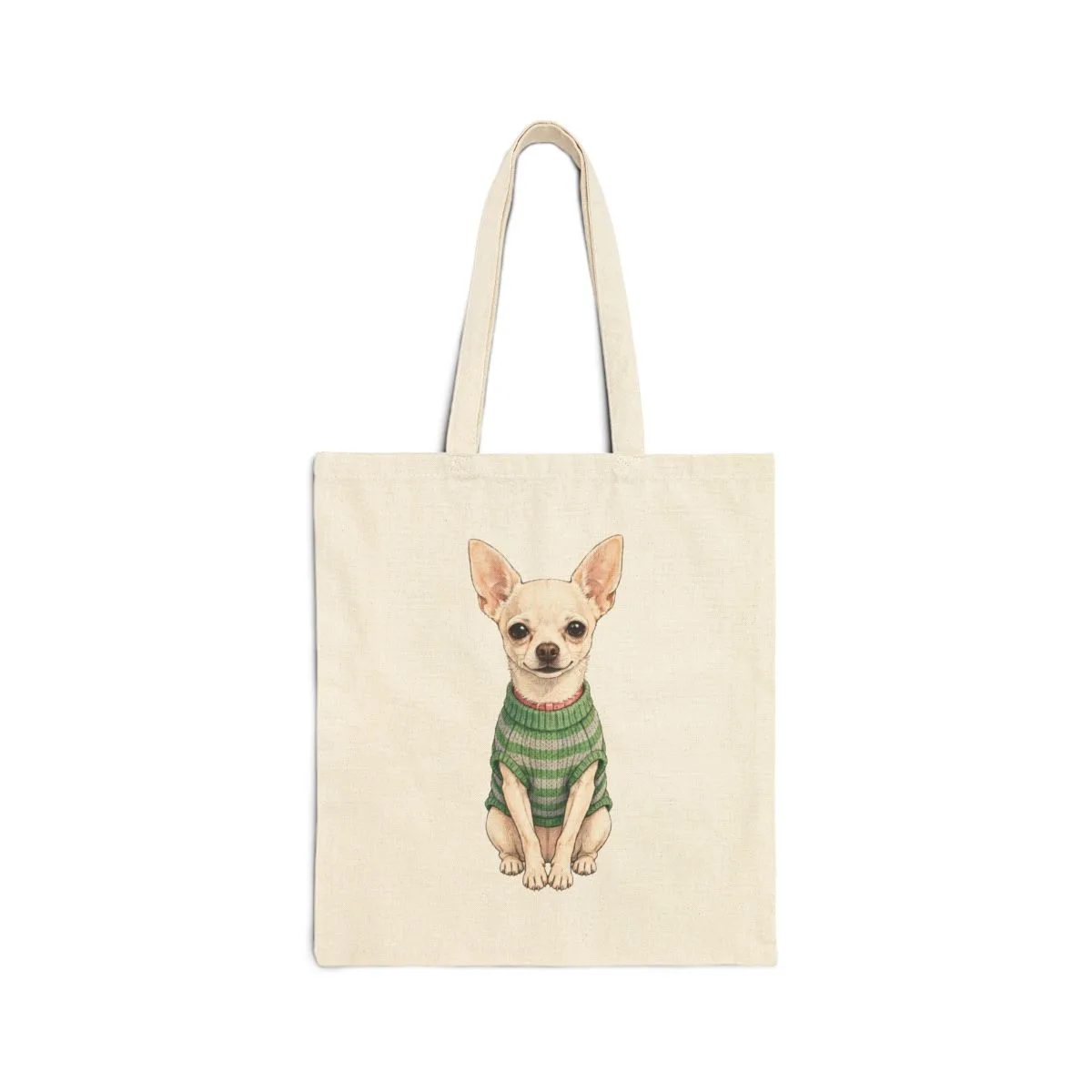 Chanel drawn sitting in a striped knit sweater, printed on a canvas tote