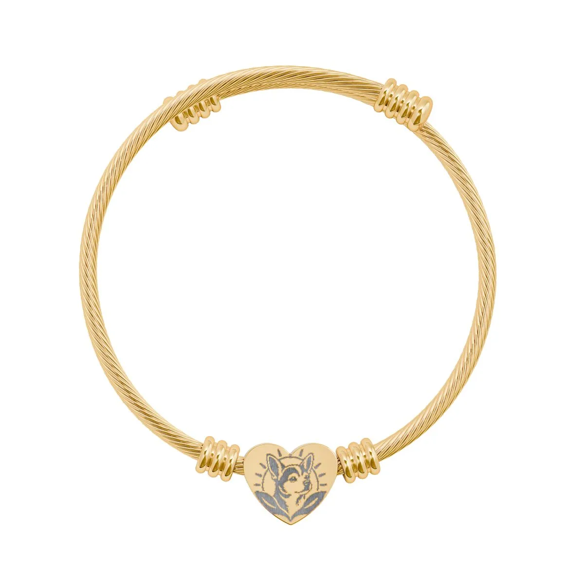 The heart cuff bracelet (engraving) in 18K Gold PVD coating, with the SalchiLuna design printed on it