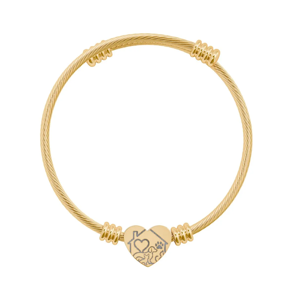 The heart cuff bracelet (engraving) in 18K Gold PVD coating, with the SalchiLuna design printed on it
