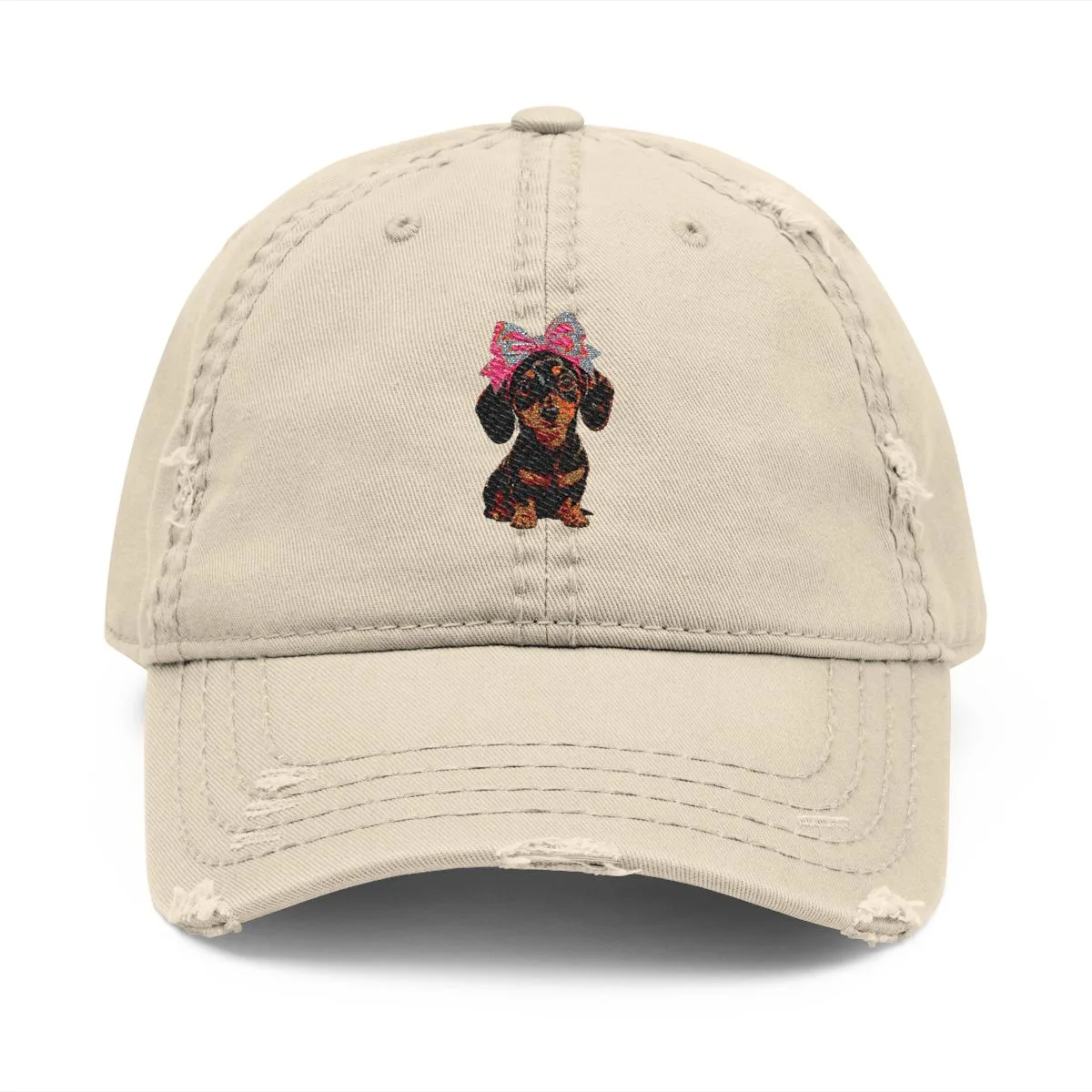 The cap in Khaki, with the SalchiLuna design printed on it