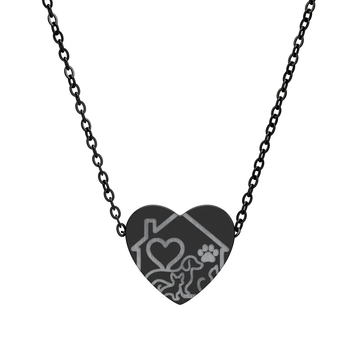 The heart necklace (engraving) in Black PVD coating, with the SalchiLuna design printed on it