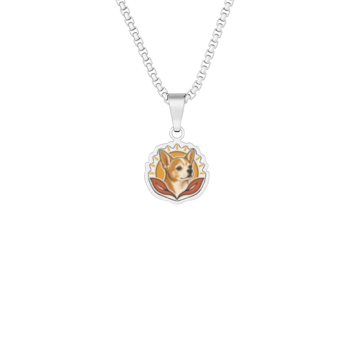 The custom-cut photo pendant in Stainless Steel, with the SalchiLuna design printed on it