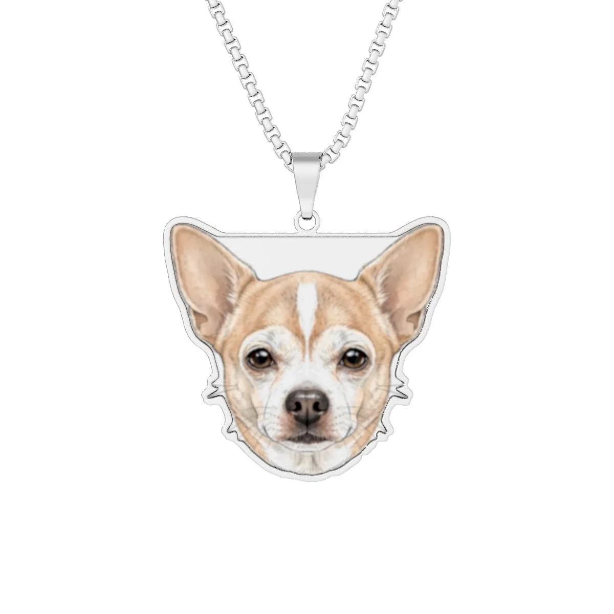 The custom-cut photo pendant in Stainless Steel, with the SalchiLuna design printed on it