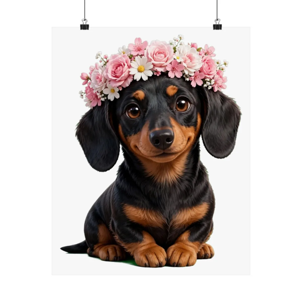 Luna wearing a crown of flowers — the portrait style this print is drawn in
