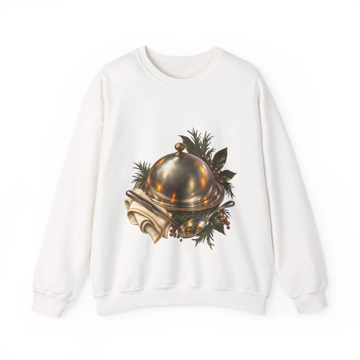 A polished cloche, plating tweezers and culinary laurel composed as a fine-dining crest