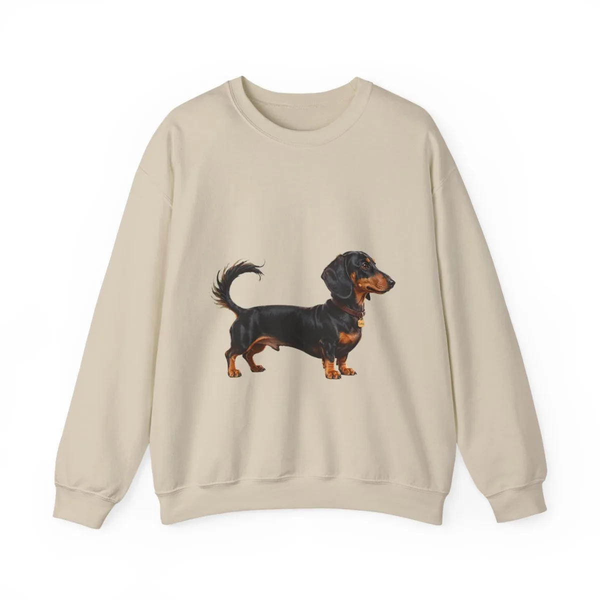 The sweatshirt in Sand, with the SalchiLuna design printed on it