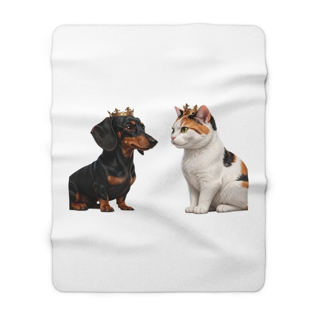 Luna and Bonnie side by side — the design printed on this sherpa blanket