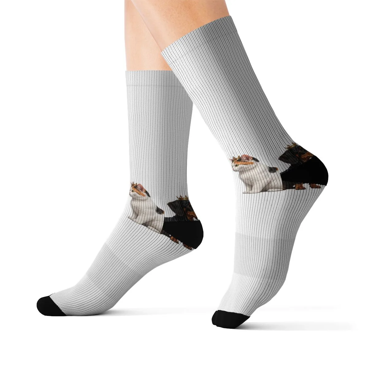 Luna and Bonnie facing off, printed up a pair of socks